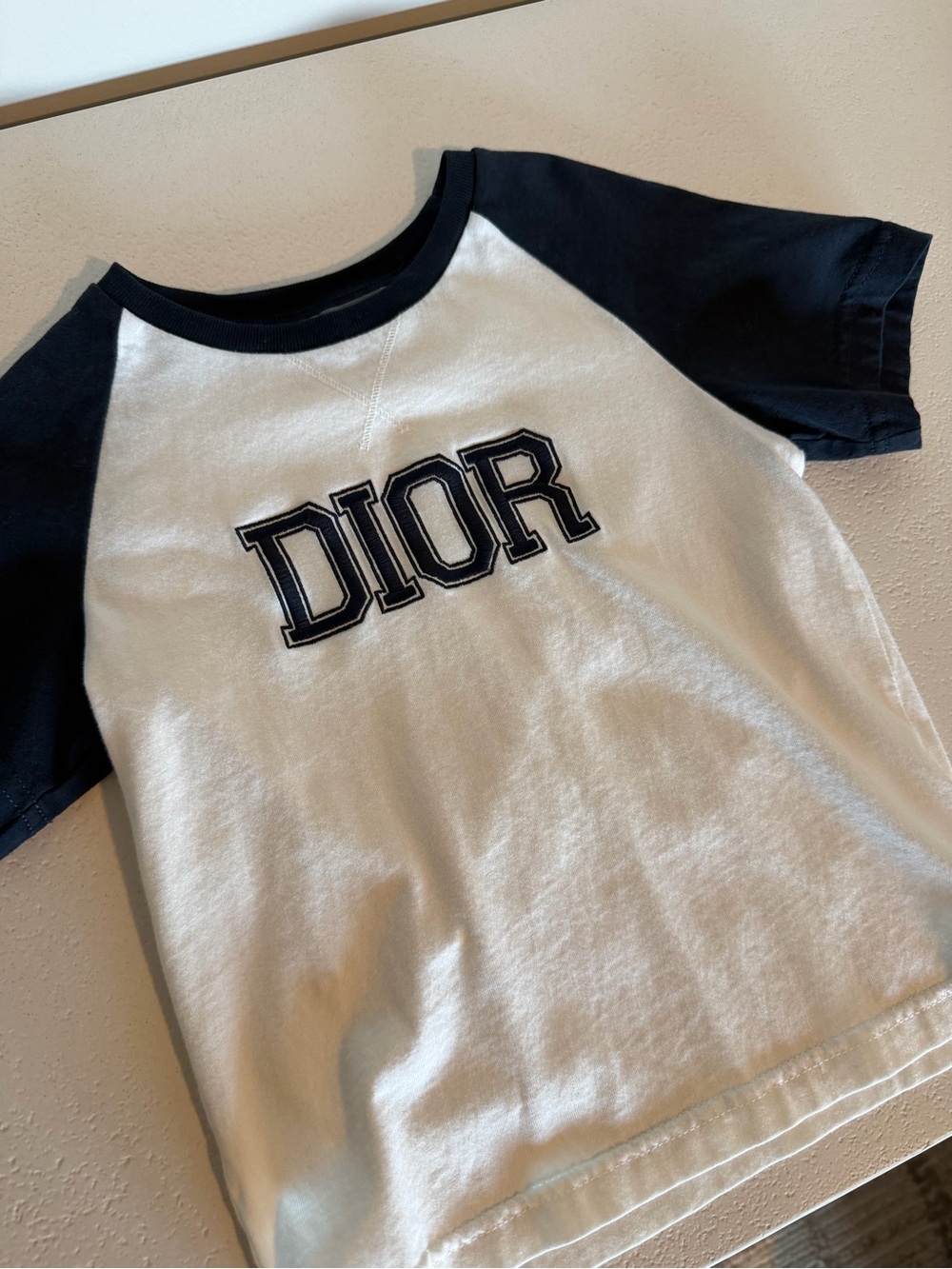Dior Kids White & Navy Raglan Logo Tee